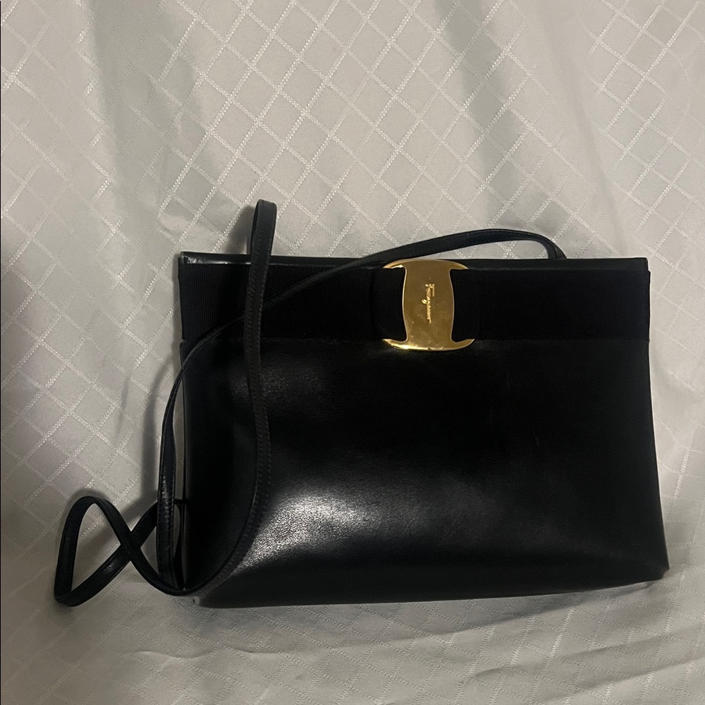 Salvatore Ferragamo Black Crossbody Bag with Gold Accent
